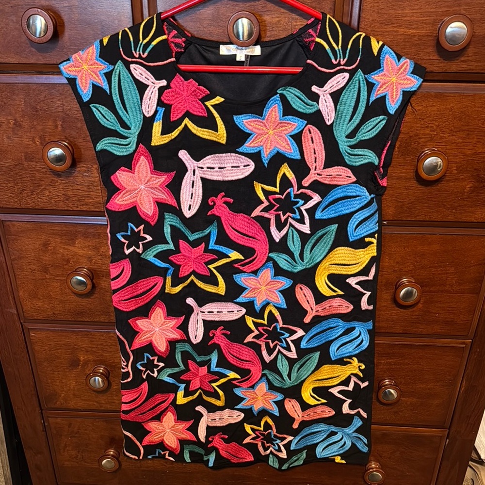 Andree Black Dress with Multicolor Embroidery